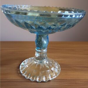 Blue Glass Compote Pedestal Bowl - Home Art